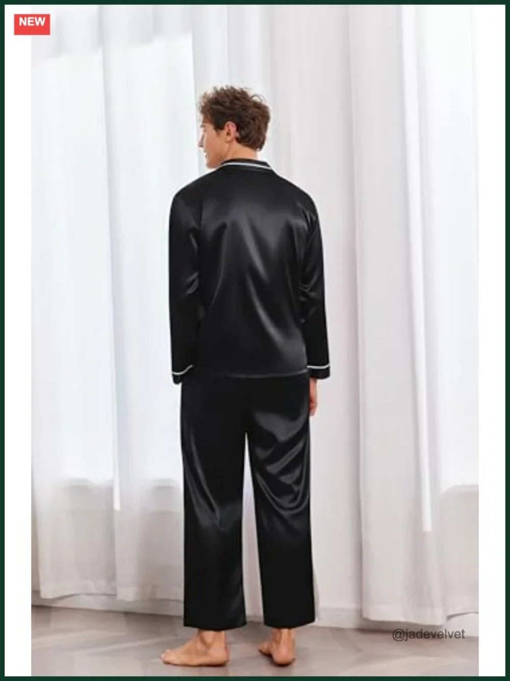 Silk Satin Pajama Set 2 Piece Loungewear Long Sleeve Button-Down Sleepwear with